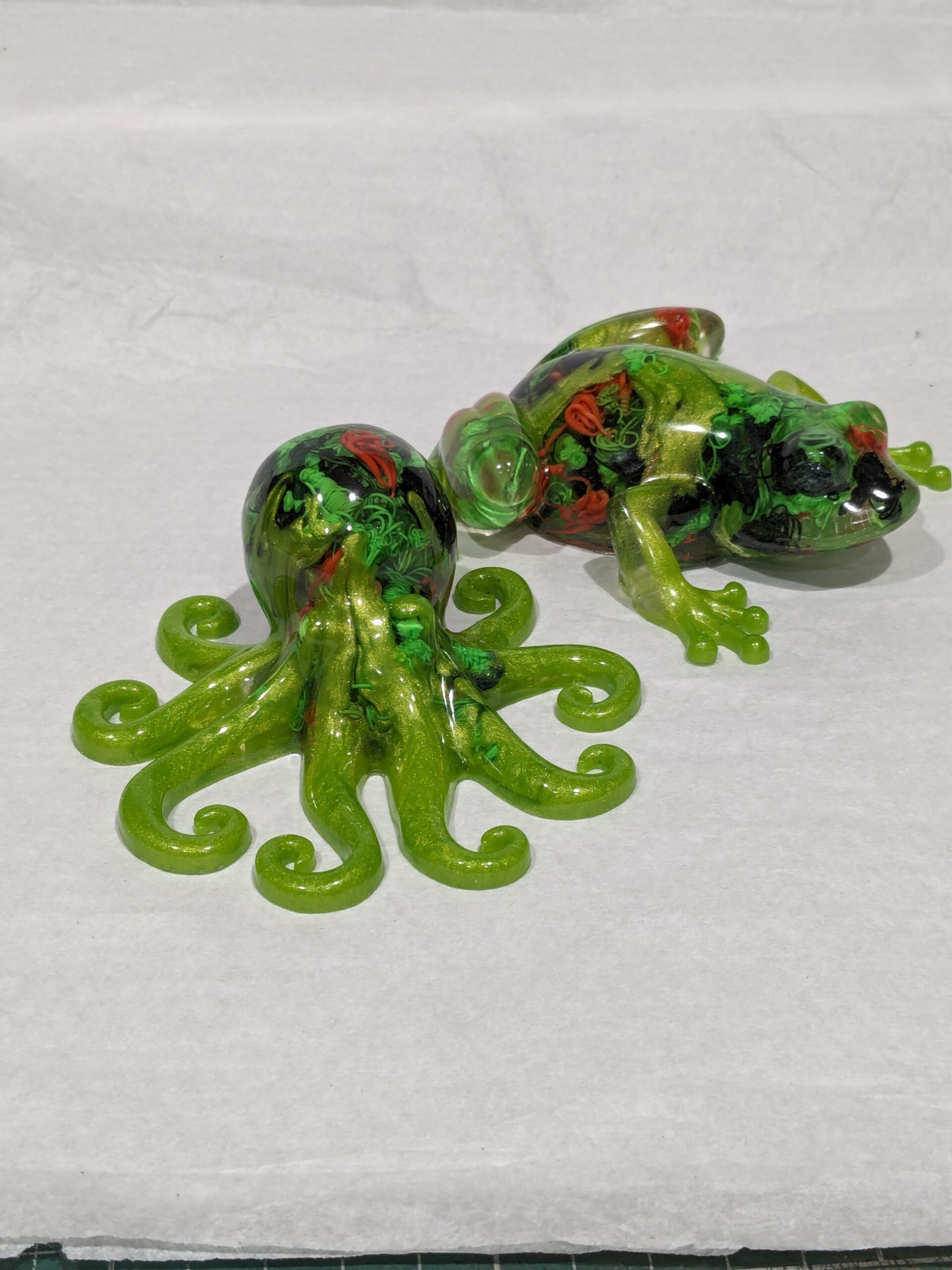 Resin figurine, green frog, green octopus, one off gifts, unique frog, unique octopus, desk novelty, executive gift